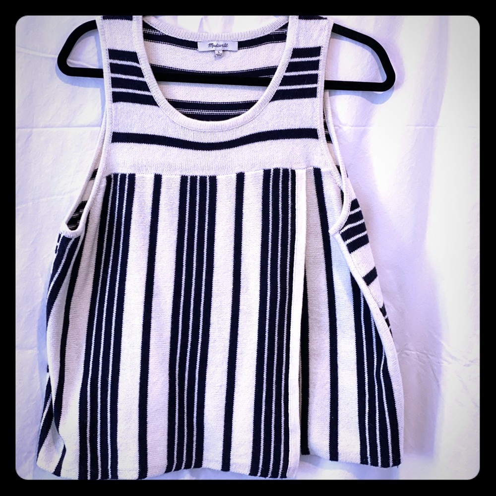 Madewell ivory and navy striped sweater tank top